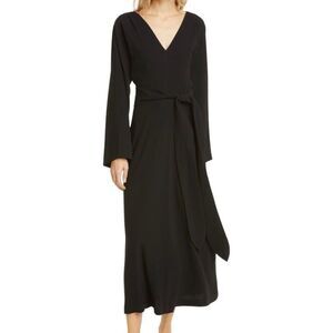 Jenni Kayne Black Crepe Belted V-Neck Long Sleeve Dress Size S